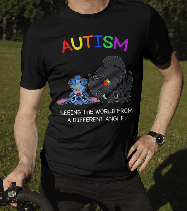 Autism Seeing The World From A Different Angle Stitch And Toothless T-Shirt