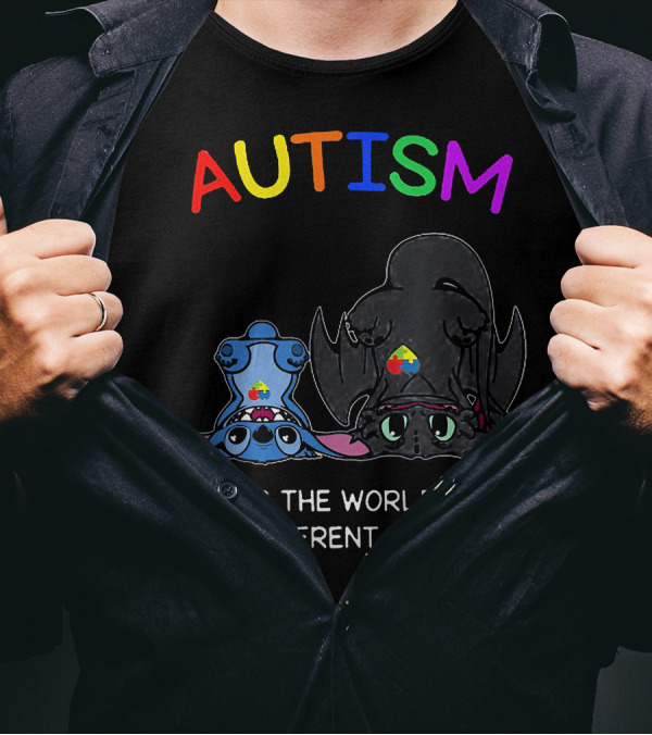 Autism Seeing The World From A Different Angle Stitch And Toothless T-Shirt