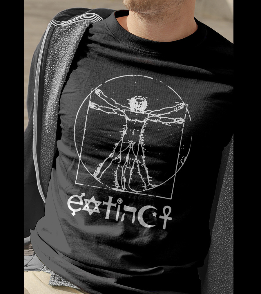 Extinct Vitruvian Man With Symbolic Elements T-Shirt