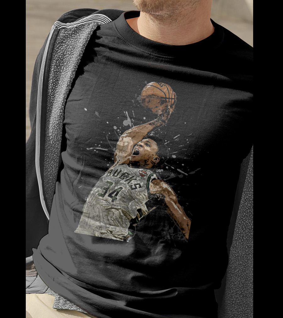 Giannis Antetokounmpo 34 Bucks Basketball Dunk Jersey T-Shirt