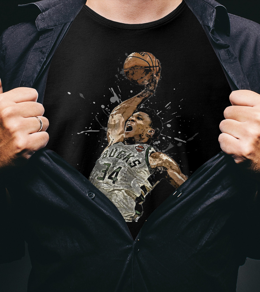 Giannis Antetokounmpo 34 Bucks Basketball Dunk Jersey T-Shirt