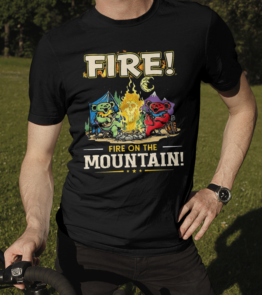 Grateful Dead Fire On The Mountain Camping Bears Campfire Scene T-Shirt