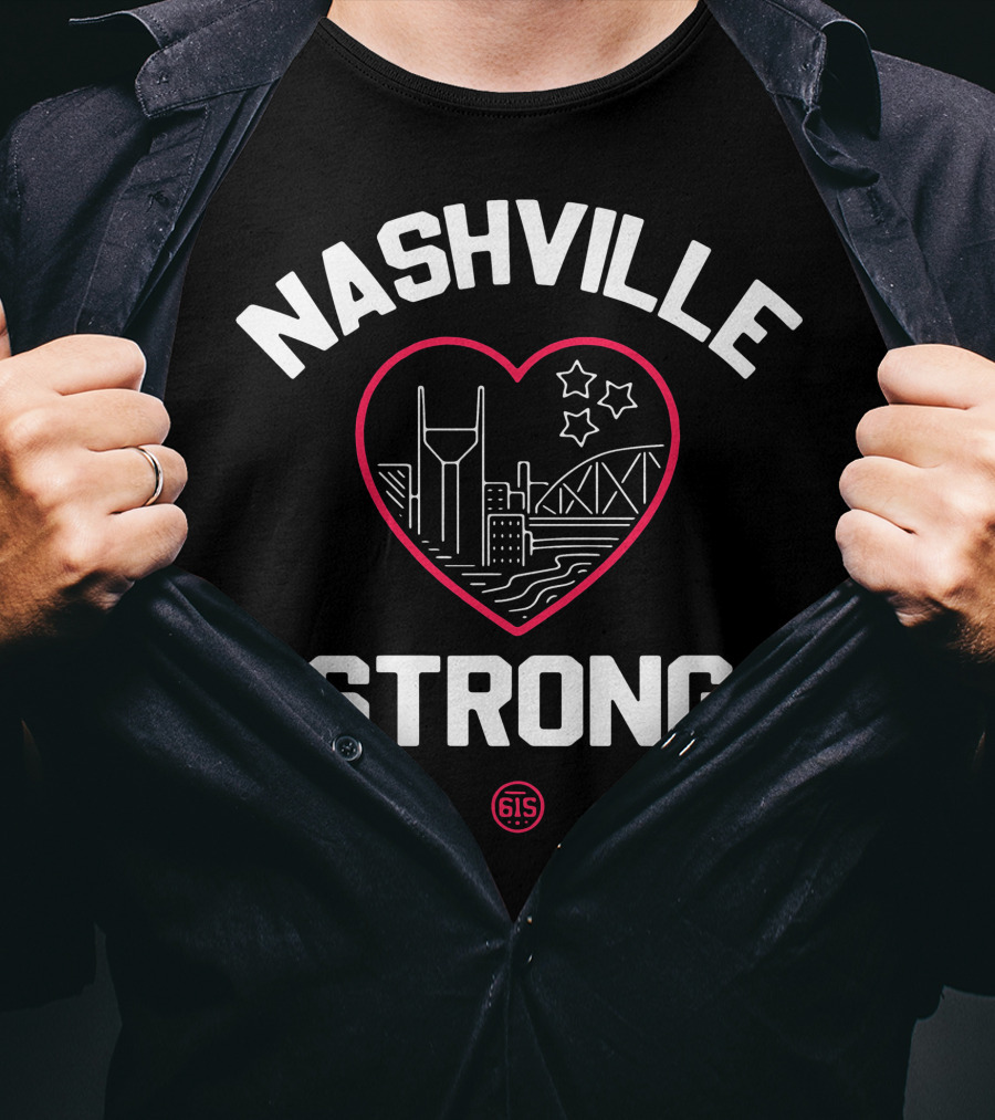 Nashville Strong Heart Cityscape With Stars And 615 T-Shirt