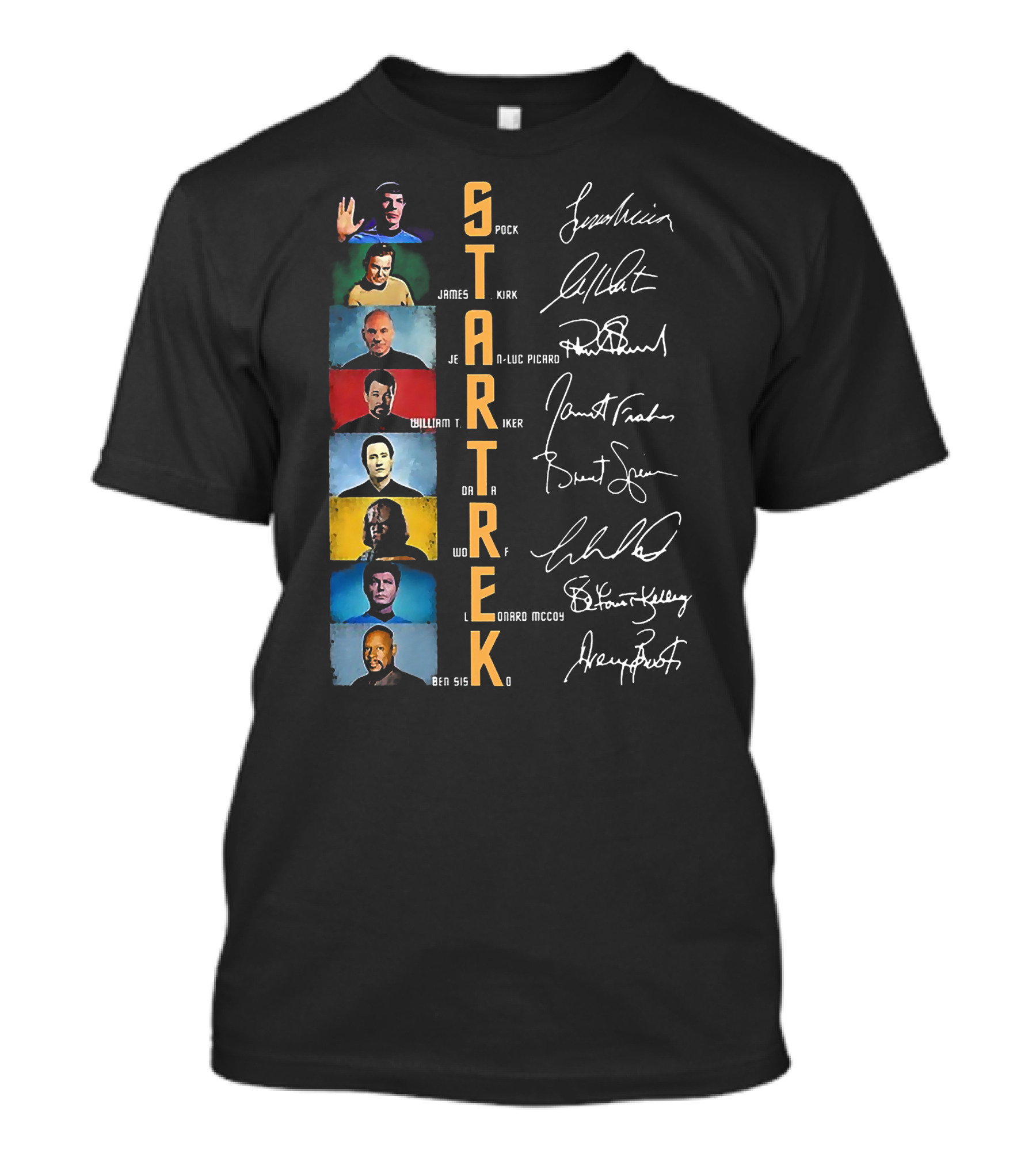 Star Trek Spock James Kirk Picard William T Riker Worf Leonard McCoy Ben Sisko Signatures T-Shirt
