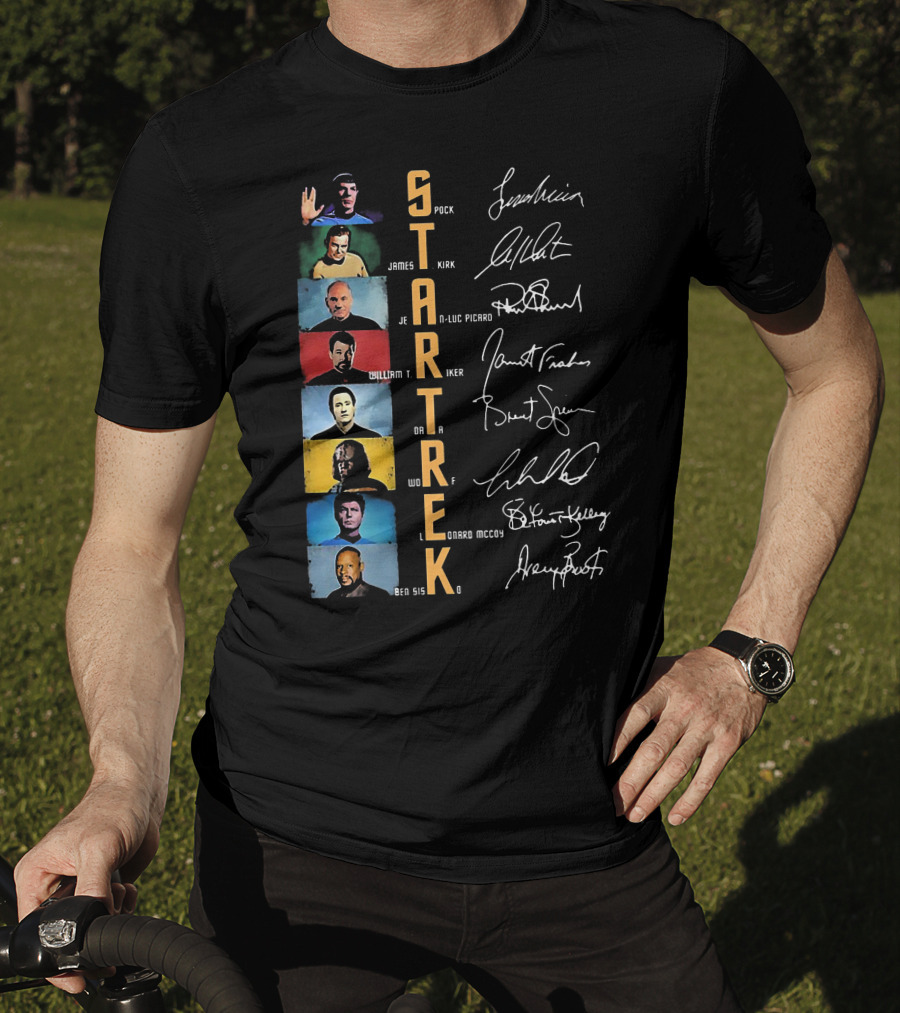 Star Trek Spock James Kirk Picard William T Riker Worf Leonard McCoy Ben Sisko Signatures T-Shirt