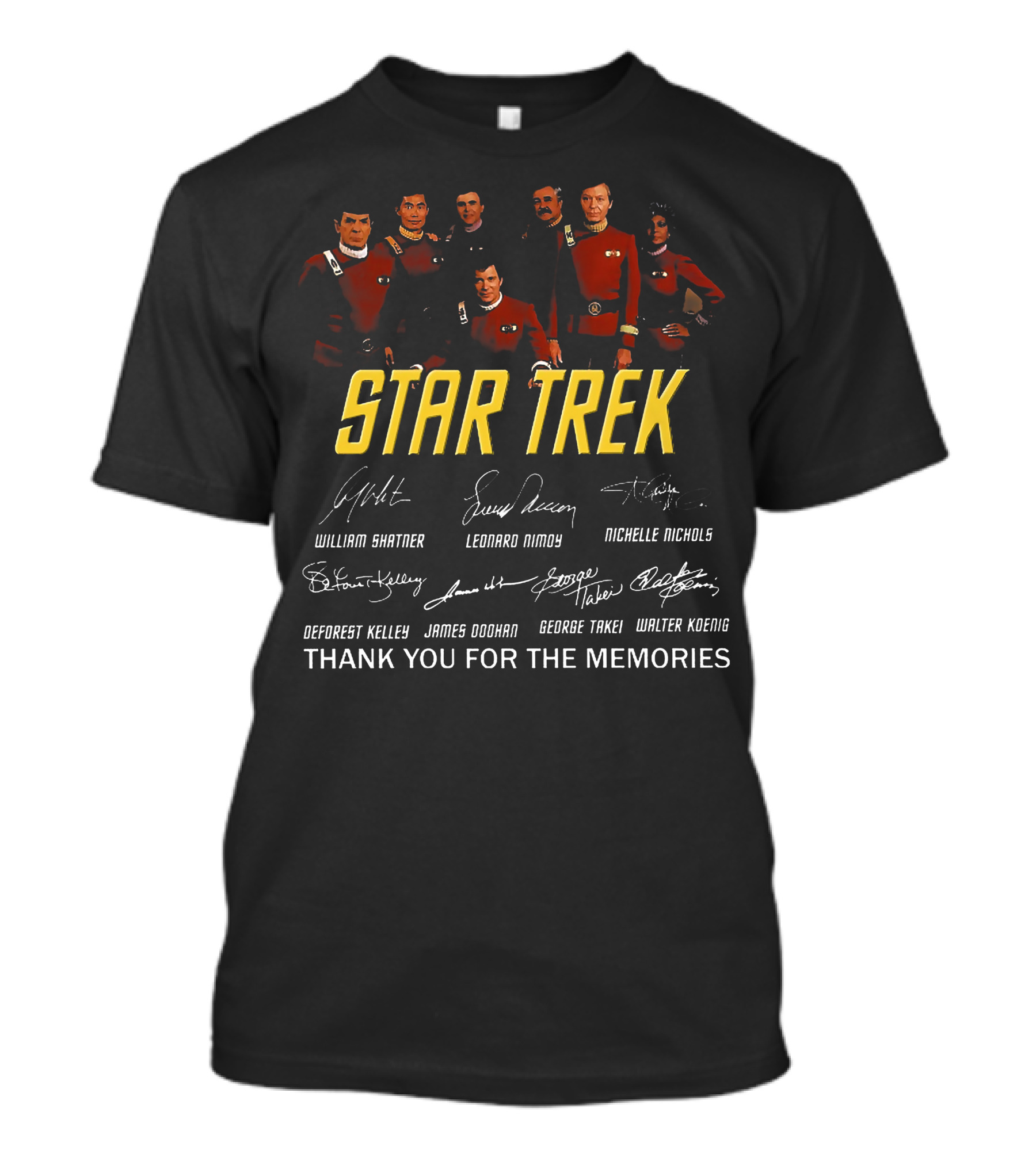 Star Trek Thank You For The Memories William Shatner Leonard Nimoy Nichelle Nichols DeForest Kelley James Doohan George Takei Walter Koenig Signature T-Shirt