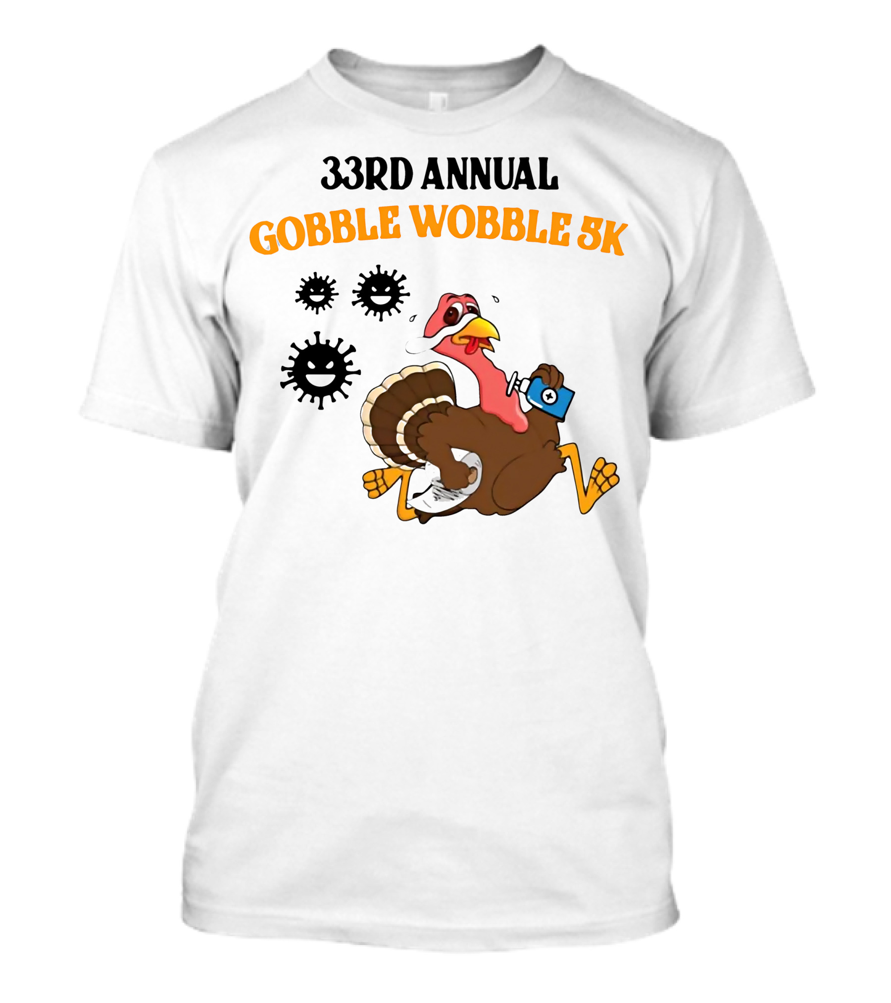 33rd Annual Gobble Wobble 5K Running Turkey And Fun Cartoon T-Shirt