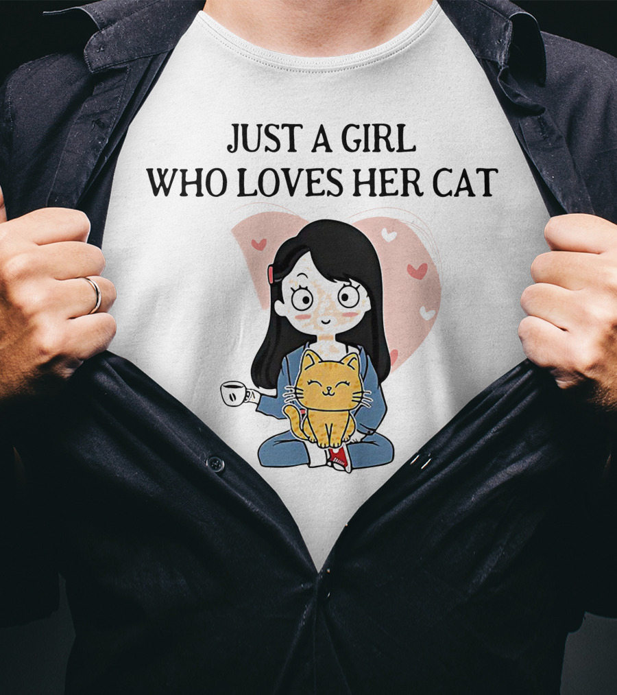Just A Girl Who Loves Her Cat Coffee Hearts T-Shirt