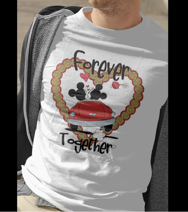 Mickey Mouse Minnie Mouse Forever Together Valentine Day Hearts Car T-Shirt