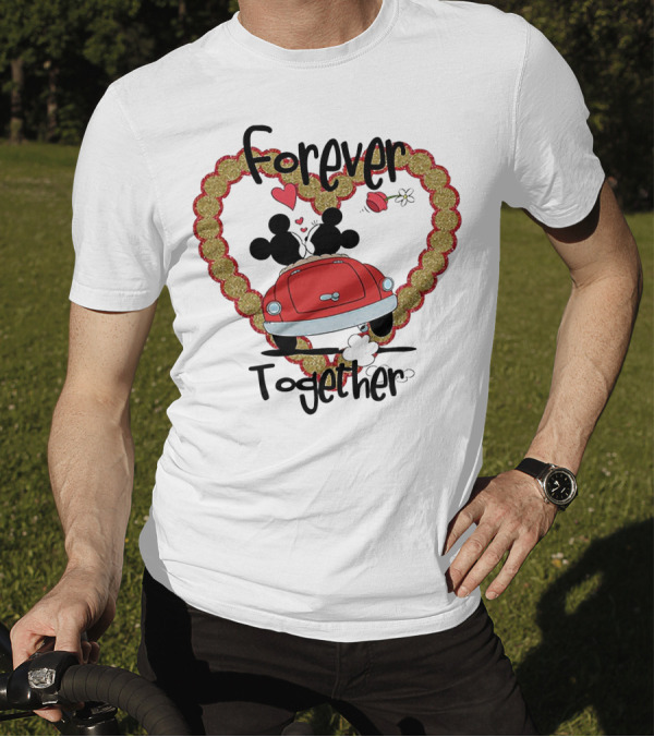 Mickey Mouse Minnie Mouse Forever Together Valentine Day Hearts Car T-Shirt