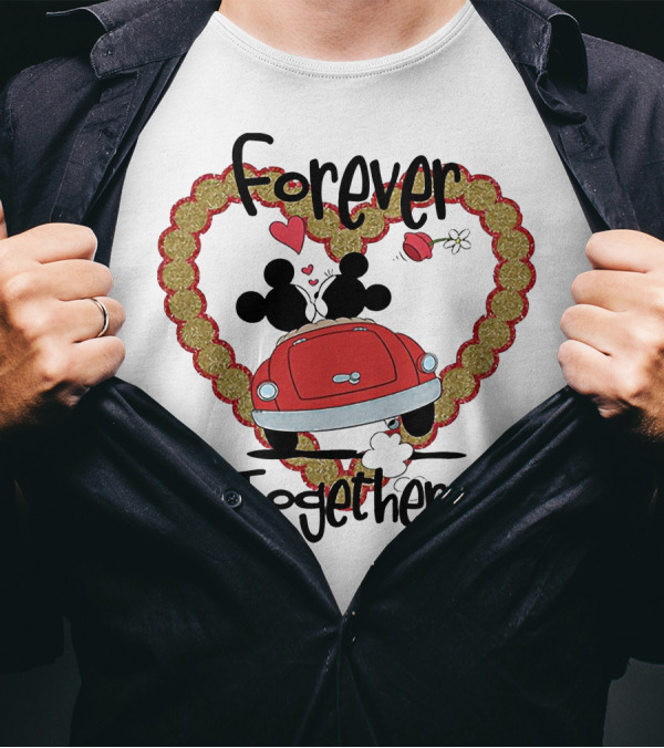 Mickey Mouse Minnie Mouse Forever Together Valentine Day Hearts Car T-Shirt