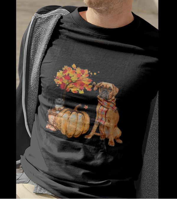 It's The Most Wonderful Time Of The Year Boxer Autumn Leaves Pumpkin Scarf T-Shirt