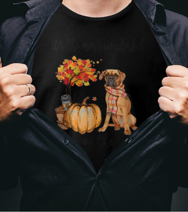 It's The Most Wonderful Time Of The Year Boxer Autumn Leaves Pumpkin Scarf T-Shirt