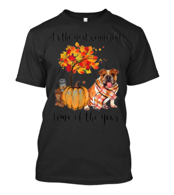 It's The Most Wonderful Time Of The Year Bulldog Autumn Pumpkin Tree T-Shirt