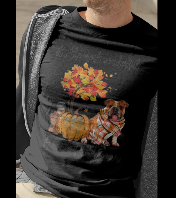 It's The Most Wonderful Time Of The Year Bulldog Autumn Pumpkin Tree T-Shirt
