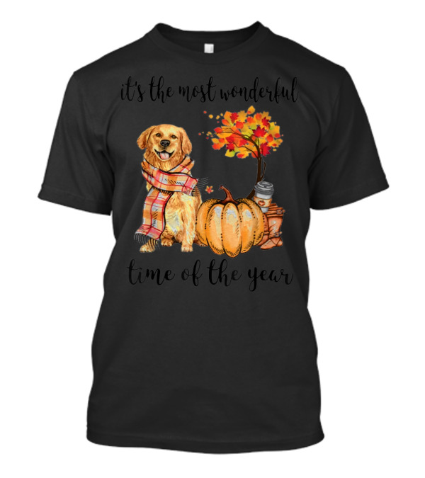It's The Most Wonderful Time Of The Year Golden Retriever Pumpkin Autumn Tree Scarf T-Shirt