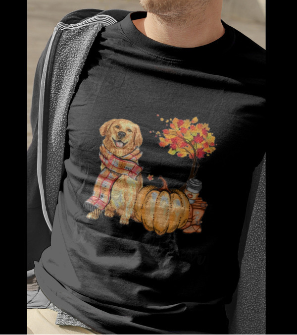 It's The Most Wonderful Time Of The Year Golden Retriever Pumpkin Autumn Tree Scarf T-Shirt