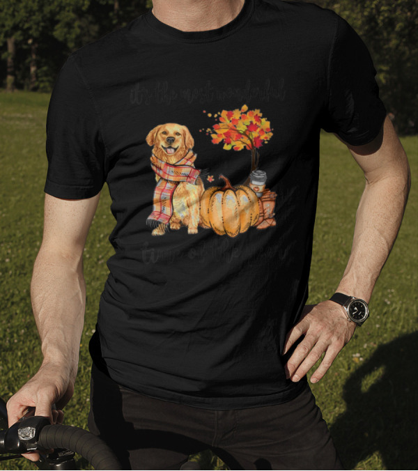 It's The Most Wonderful Time Of The Year Golden Retriever Pumpkin Autumn Tree Scarf T-Shirt