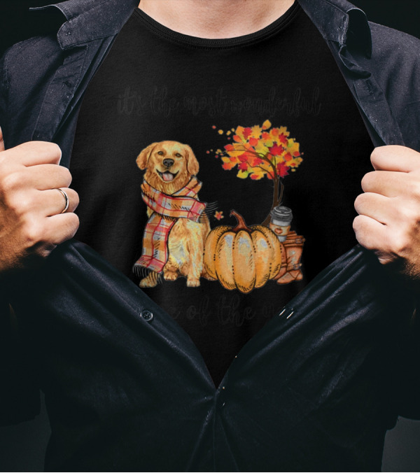 It's The Most Wonderful Time Of The Year Golden Retriever Pumpkin Autumn Tree Scarf T-Shirt