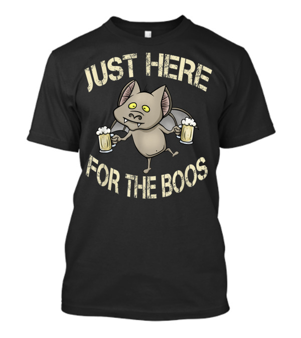 Just Here For The Boos Funny Halloween Vampire Bat With Beers T-Shirt