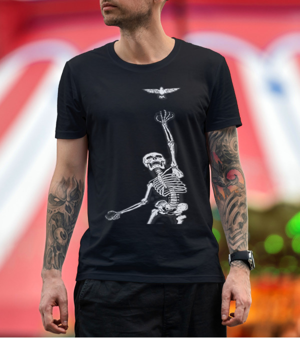Premium T-Shirt: The Last Race Skeleton Reaching for Peace Dove T-Shirt The Last Race Skeleton Reaching for Peace Dove T-Shirt