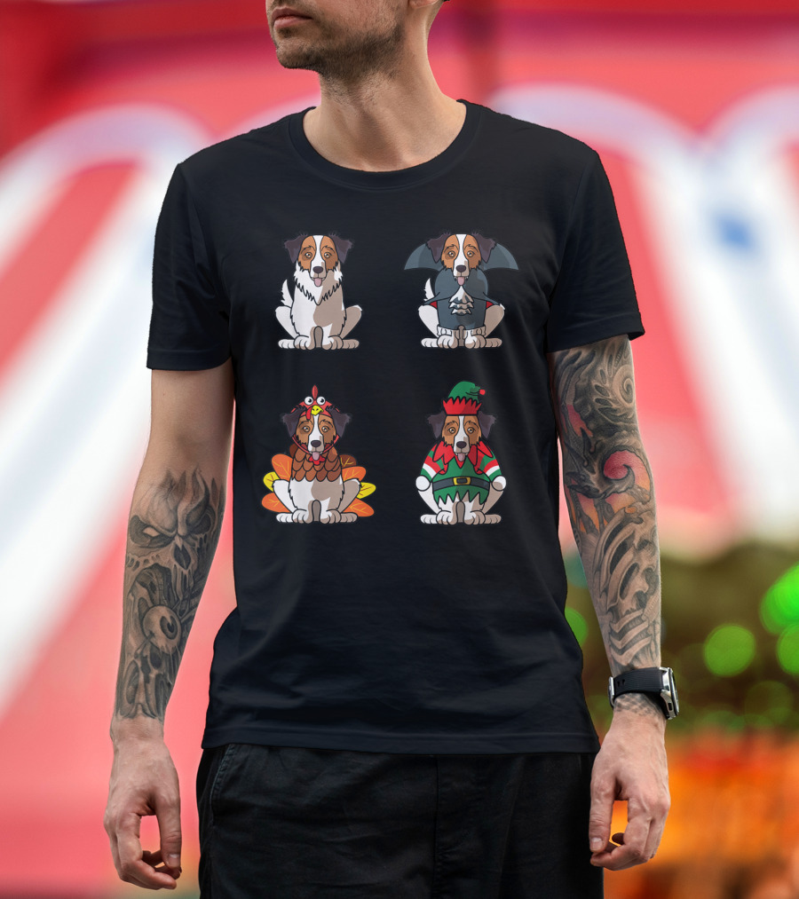 Australian Shepherd Vampire Turkey Elf Halloween T-Shirt