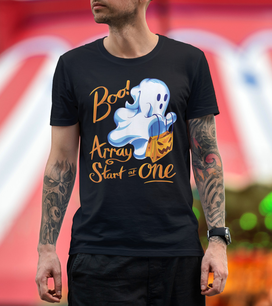 Boo Array Start at One Halloween Programmer Ghost with Pumpkin Bag T-Shirt