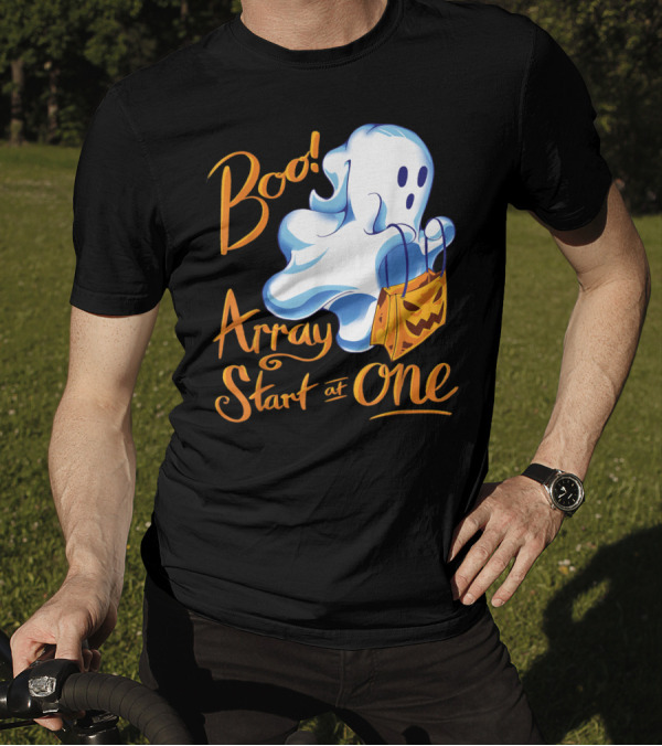 Boo Array Start At One Halloween Programmer Ghost With Pumpkin Bag T-Shirt