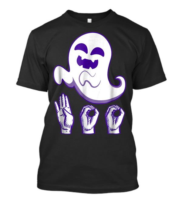 BOO Ghost With ASL Sign Language Hand Gesture Fun Halloween T-Shirt