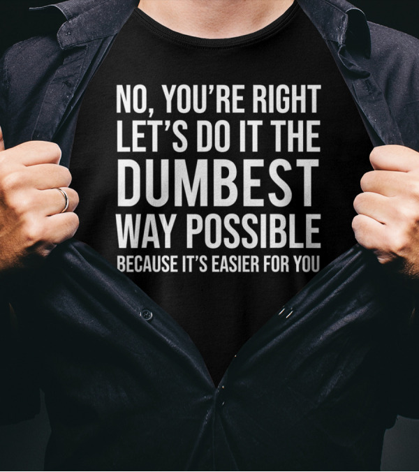 No You're Right Let's Do It The Dumbest Way Possible Because It's Easier For You T-Shirt