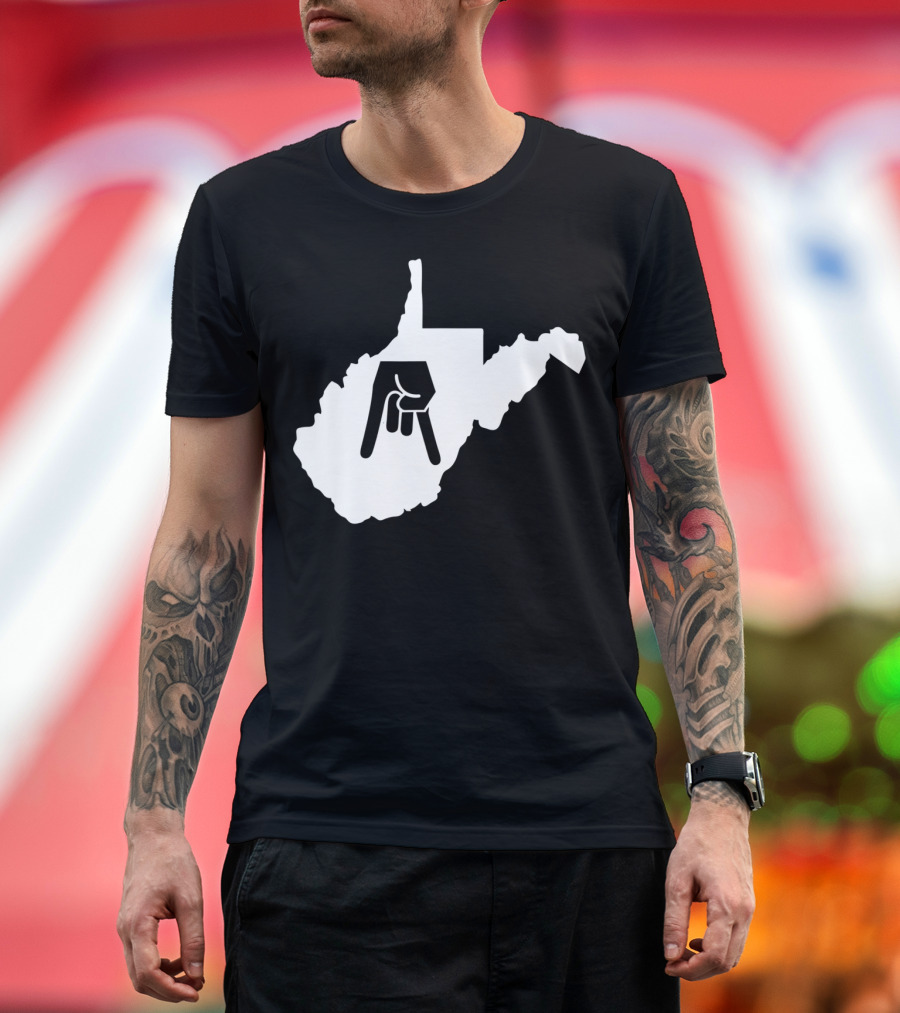 Horns Down State of West Virginia Hand Gesture Outline T-Shirt