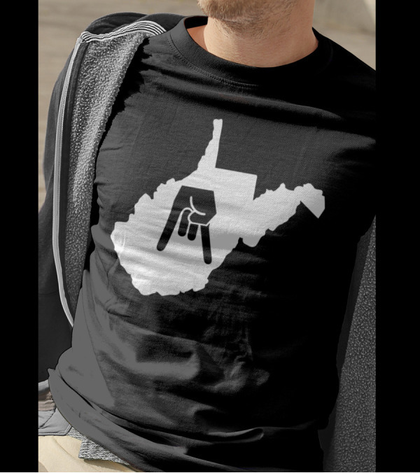 Horns Down State Of West Virginia Hand Gesture Outline T-Shirt