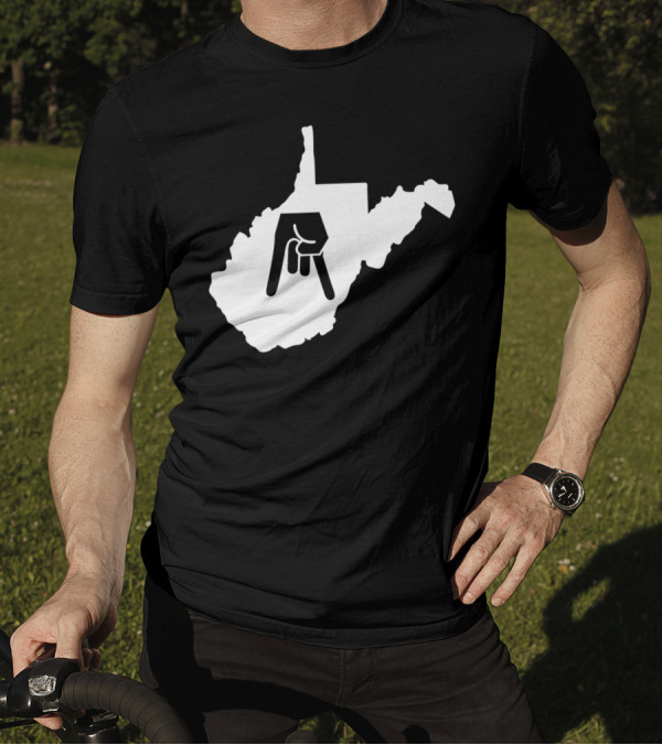 Horns Down State Of West Virginia Hand Gesture Outline T-Shirt