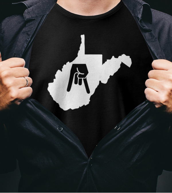 Horns Down State Of West Virginia Hand Gesture Outline T-Shirt