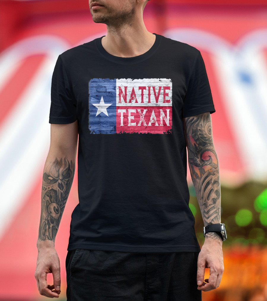 Native Texan Lone Star State Flag Wood Texture T-Shirt