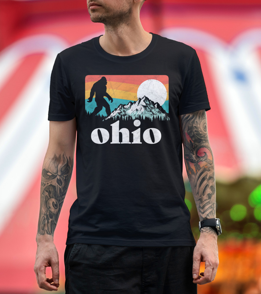 Ohio Bigfoot Mountains Retro Sun T-Shirt