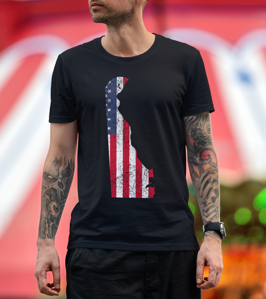 State of Delaware with American Flag T-Shirt