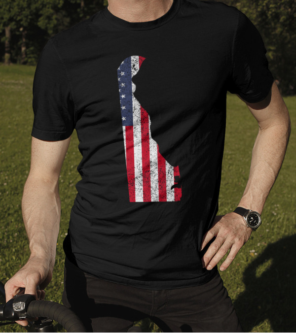 State Of Delaware With American Flag T-Shirt