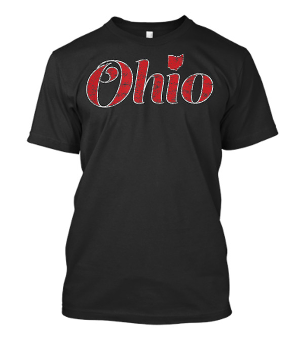 Ohio Vintage Script With State Silhouette In Red T-Shirt
