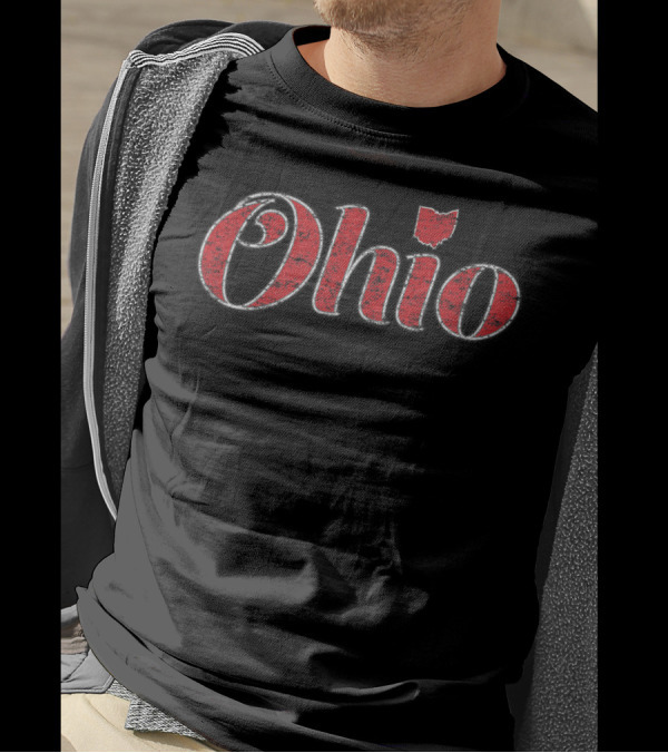 Ohio Vintage Script With State Silhouette In Red T-Shirt