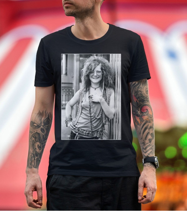Premium T-Shirt: Retro Janis Joplin Funny Legends Never Die Iconic Black and White Photography T-Shirt Retro Janis Joplin Funny Legends Never Die Iconic Black and White Photography T-Shirt
