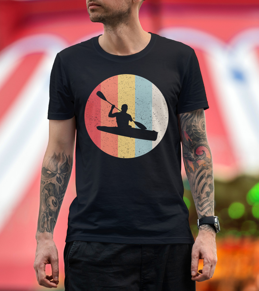 Retro Kayaking Striped Sun Sunset T-Shirt
