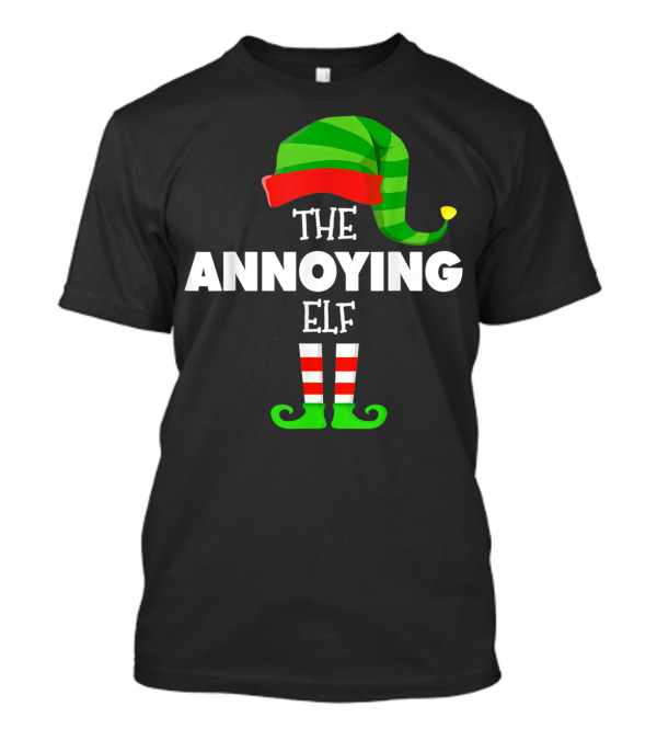 The Annoying Elf Striped Holiday Hat And Shoes T-Shirt