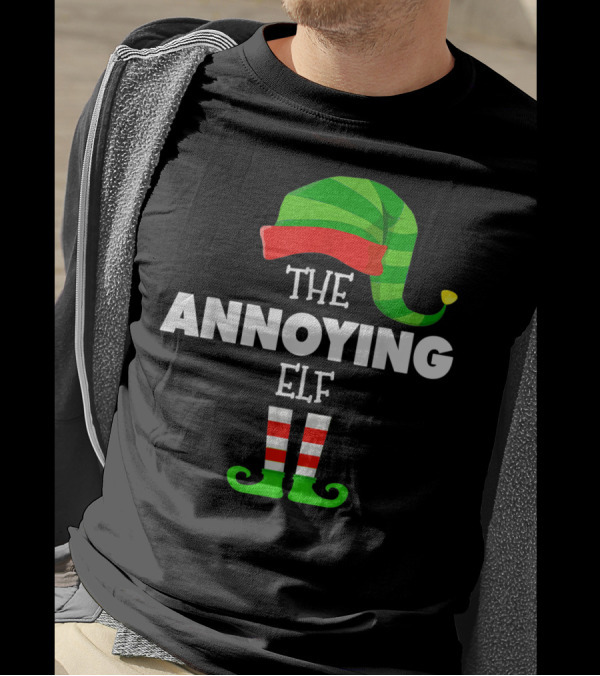 The Annoying Elf Striped Holiday Hat And Shoes T-Shirt