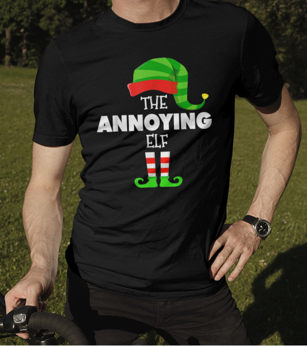 The Annoying Elf Striped Holiday Hat And Shoes T-Shirt