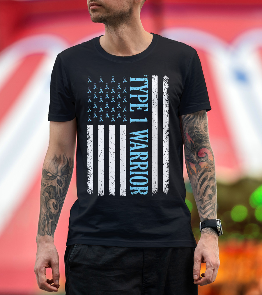 Type One Warrior Type 1 Warrior Diabetes Awareness Diabetic American Flag T-Shirt