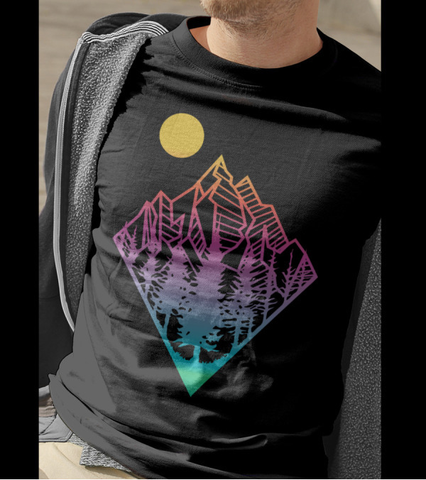 Minimal Mountains Vibrant Geometric Nature Scene T-Shirt