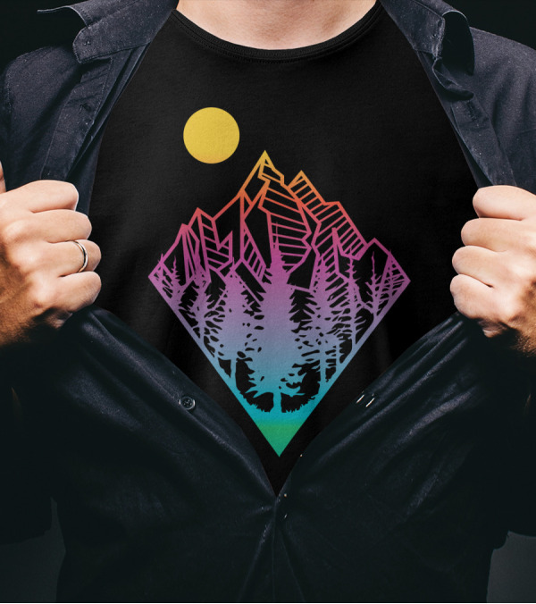 Minimal Mountains Vibrant Geometric Nature Scene T-Shirt