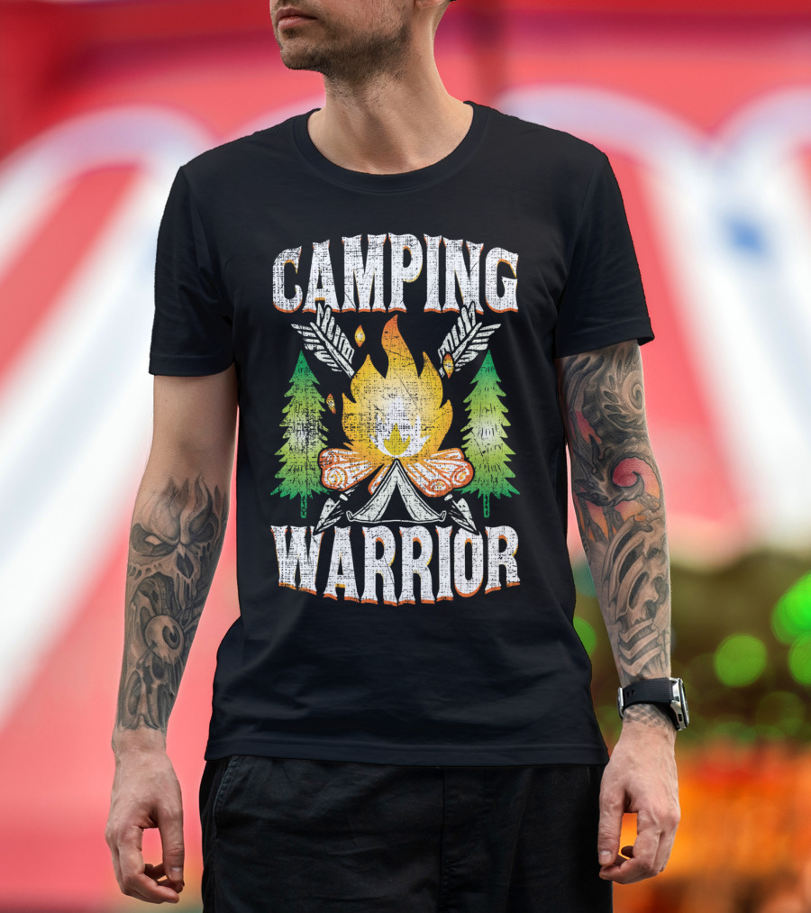 Camping Warrior Fire Tent Trees T-Shirt