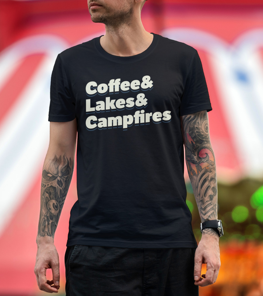 Coffee and Lakes and Campfires Camping Hiking Vacation T-Shirt